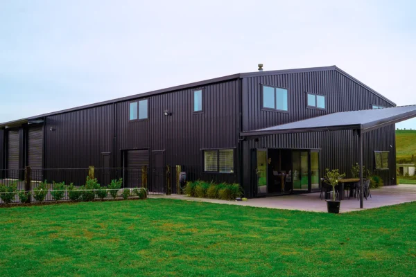 2-story shed house with over-height double-door garaging, built by Waikato Sheds, Hamilton